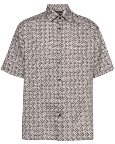 Emporio Armani Short-sleeve Logo Pattern-print Shirt - Grey