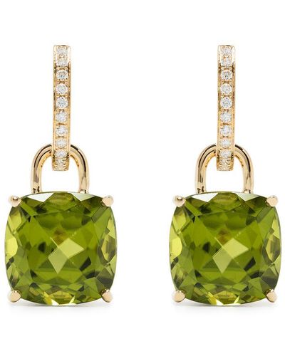 Kiki McDonough 18kt Yellow Gold Kiki Cushion Peridot And Diamond Earrings - Green