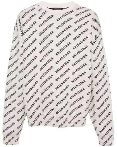 Balenciaga Intarsien-Pullover mit Logo - Weiß