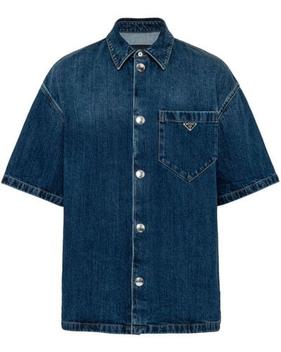 Prada Camicia denim con logo - Blu