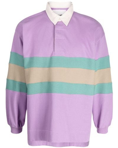 STORY mfg. Stripes-print Long-sleeved Polo Shirt - Purple