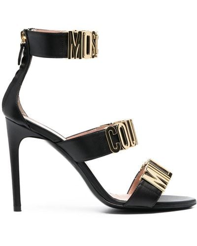 Moschino Logo-letter Leather Sandals - Black