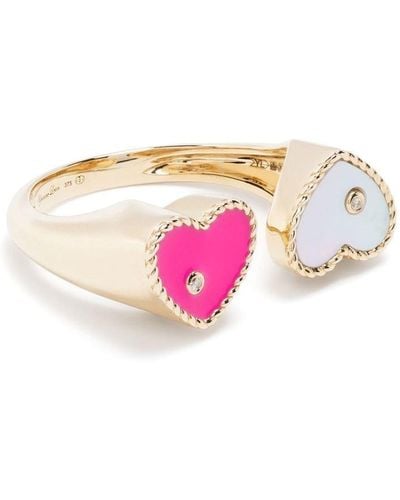 Yvonne Léon 9kt White Gold Toi & Moi Heart Ring - Pink