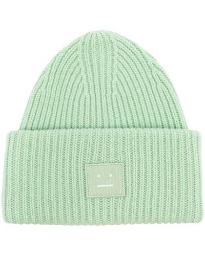 Acne Studios Face-patch Ribbed-knit Beanie - Green