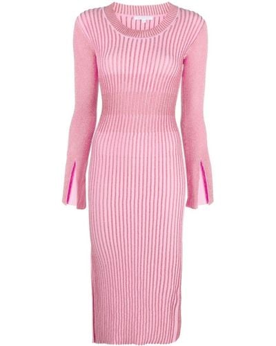 Patrizia Pepe Lurex-detail Ribbed-knit Maxi Dress - Pink