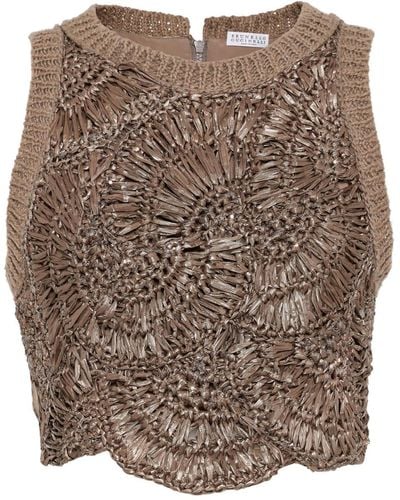 Brunello Cucinelli Opera Embellished Knitted Top - Brown