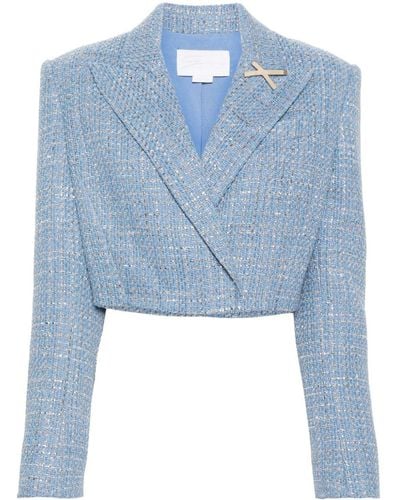 Genny Veste en tweed à coupe crop - Bleu
