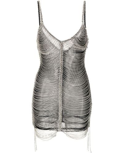 retroféte Irina Short Dress With Crystal Decoration - Grey