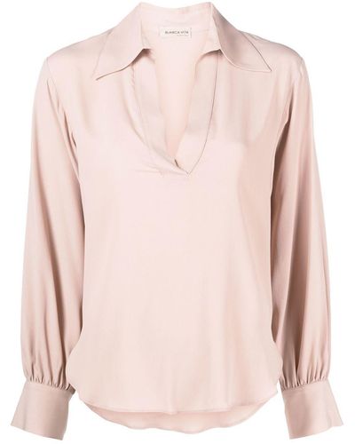 Blanca Vita Drapierte Bluse mit V-Ausschnitt - Pink