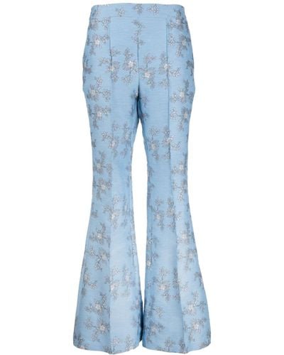 Macgraw Circa 72 Floral-jacquard Flared Pants - Blue