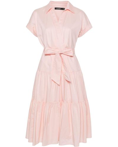 Lauren by Ralph Lauren Cotton Tiered Midi Dress - Roze