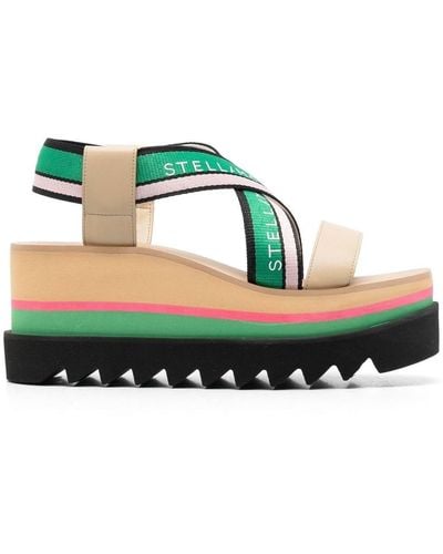 Stella McCartney Sneak-elyse Striped Platform Sandals - Green