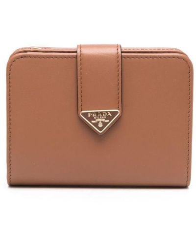 Prada Triangle-Logo Leather Bi-Fold Wallet - Brown