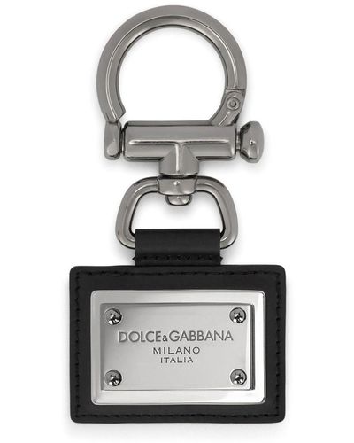 Dolce & Gabbana Leren Sleutelhanger Met Logo Label - Wit