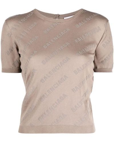 Balenciaga Logo-print Cropped Knitted Top - Gray