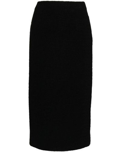 Alessandra Rich Bouclé Tweed Midi Skirt - Black