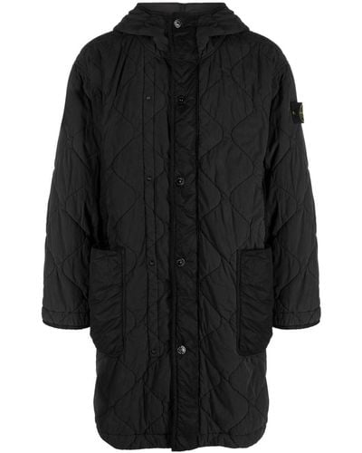 Stone Island Compass-patch Hooded Puffer Coat - Black