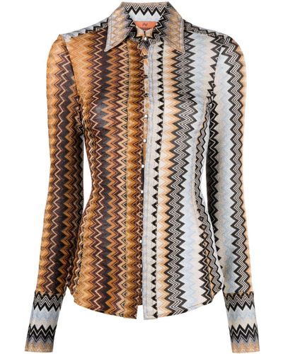 Missoni Metallic Zigzag Crochet-knit Shirt - Brown