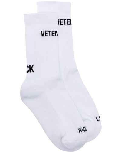 Vetements Logo-intarsia Ribbed Socks - White