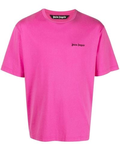 Palm Angels T-shirt Met Geborduurd Logo - Roze
