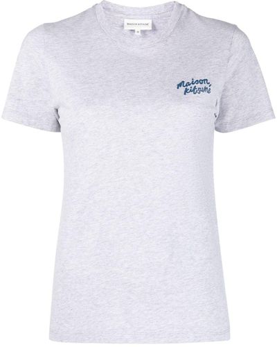 Maison Kitsuné Logo-embroidered Cotton T-shirt - White