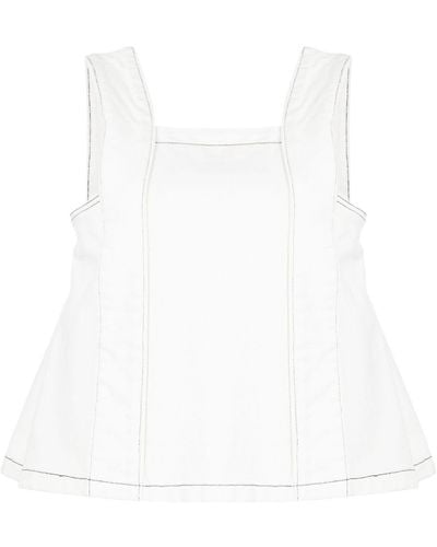 we11done Cotton Sleeveless Cropped Top - White