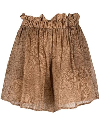 FEDERICA TOSI Abstract-print Paperbag-waist Shorts - Brown