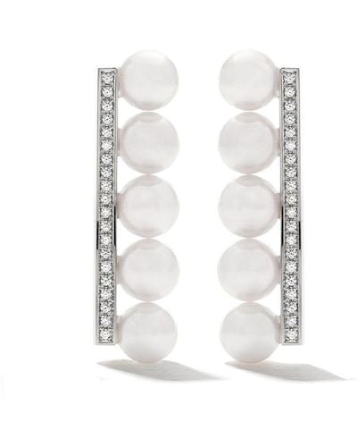 Tasaki 18kt White Gold Diamonds Pavé Collection Line Balance Earrings