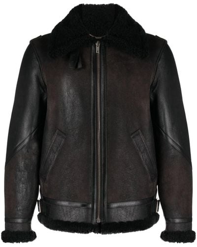 Golden Goose Shearling Collar Leather Jacket - Black