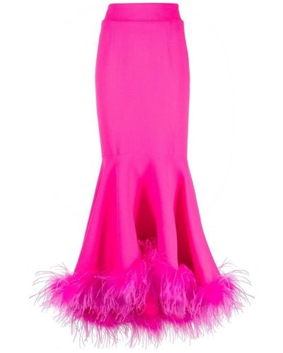 Styland Feather-trim Flared Skirt - Pink