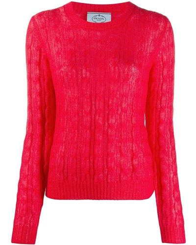 Prada Cable-knit Round Neck Jumper - Red