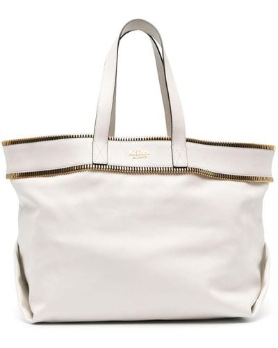 Moschino Exposed-zip Detail Leather Tote Bag - White