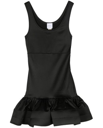 Patou Ruffled Satin Tank Dress - Black