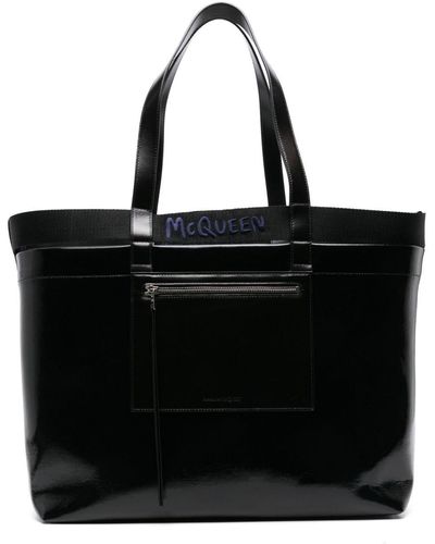 Alexander McQueen Logo-engraved Patent-finish Tote Bag - Black