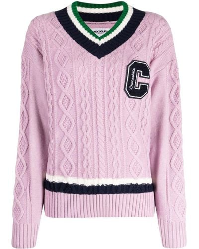 Chocoolate Logo-patch Cable-knit Jumper - Pink