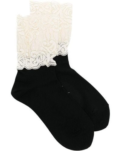 Yohji Yamamoto Lace Socken mit Stickerei - Schwarz