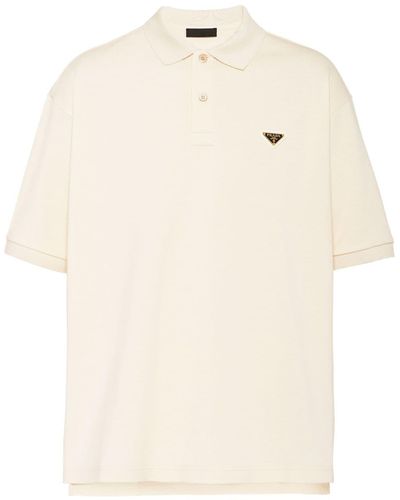 Prada Triangle-logo Cotton Polo Shirt - Natural