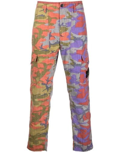 Stone Island Camouflage Print Straight-leg Trousers - Red