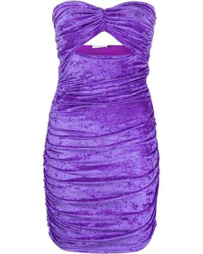 Amen Ruched Strapless Velvet Minidress - Purple