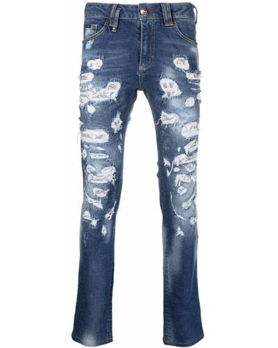 Philipp Plein Jeans con effetto vissuto - Blu