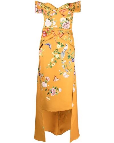 Marchesa Paradise Floral-print Midi Dress - Metallic