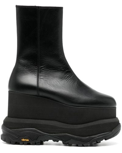 Sacai Platform Leather Ankle Boots - Black