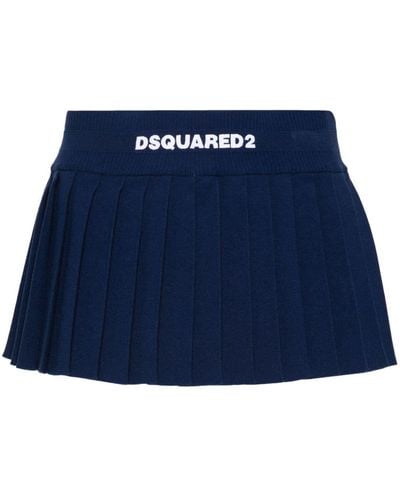 DSquared² Logo-embroidered Pleated Mini Skirt - Blue
