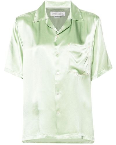 Victoria Beckham Camp-collar satin shirt - Verde