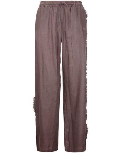 P.A.R.O.S.H. Distressed-Finish Straight Linen Pants - Brown