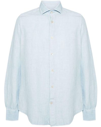 Eleventy Slub-texture Linen Shirt - Blue