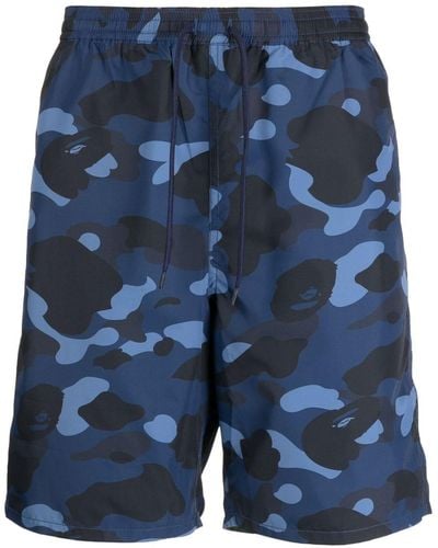 A Bathing Ape Camouflage-pattern Drawstring Shorts - Blue