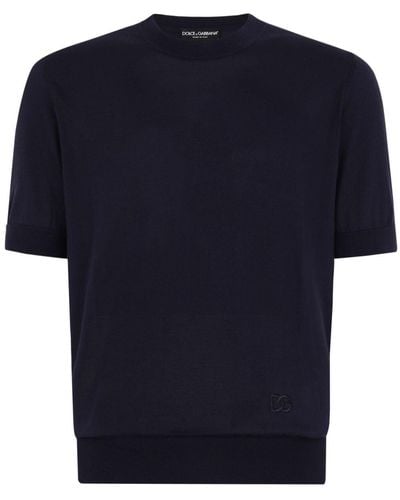 Dolce & Gabbana Logo-embroidered Silk Knitted Top - Blue