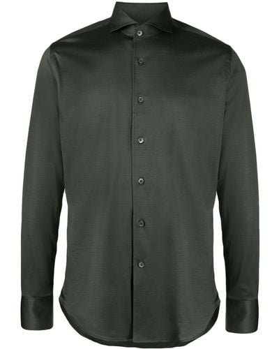 Canali Spread-collar Cotton Shirt - Green