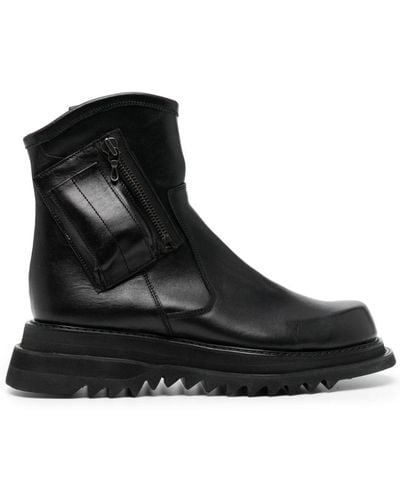 Julius Engineer Leather Ankle Boots - Black